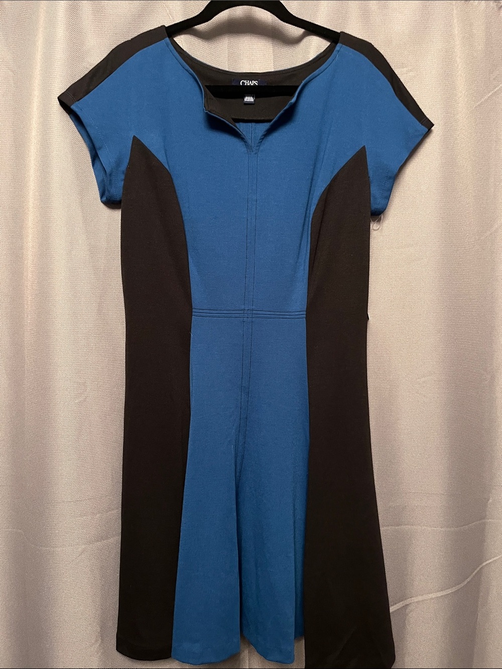 Chaps Blue and Black Panelled Fit-and-Flare Mini Dress